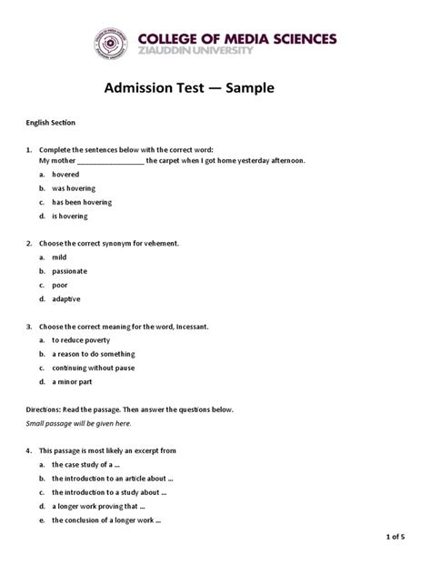 Admission Exam .